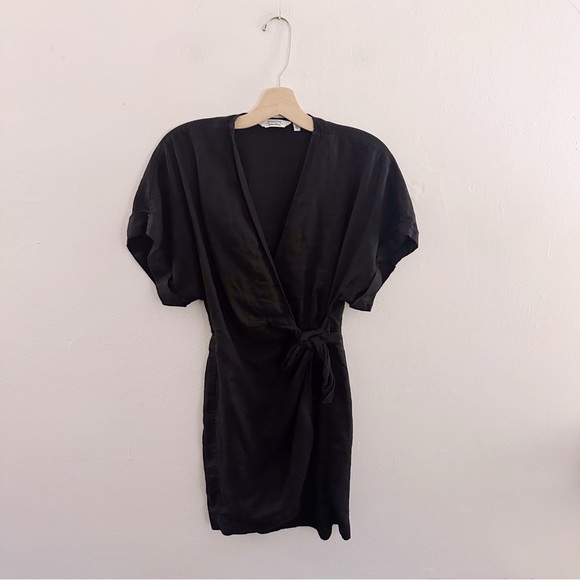 & Other Stories Linen Wrap Mini Dress Black - Picture 2 of 8